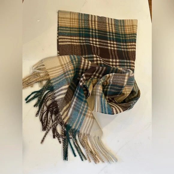 TZ Promise - Cashmere Feel Scarf / Teal, Brown, Cream Tartan - NWT - Picture 2 of 4